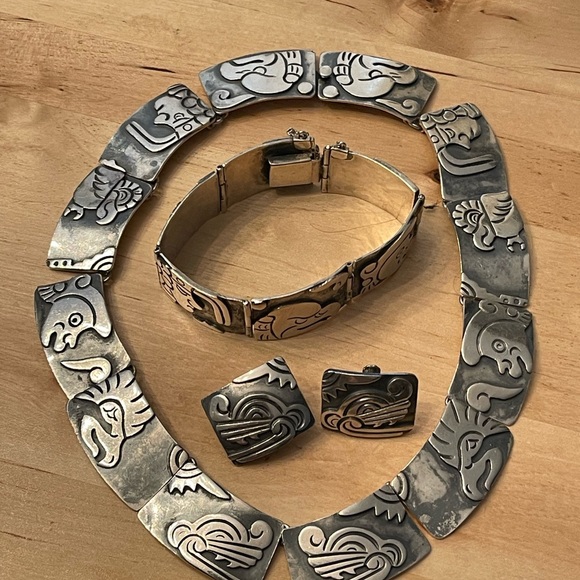 Vintage 1950s Gerardo Lopez Taxco Mexico Sterling silver 925 Rare Parure 4 pcs - Picture 10 of 17